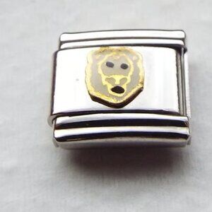 Off white enamel lions head 9mm stainless steel Italian charm bracelet link new